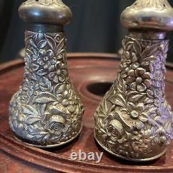 Vintage S. Kirk & Son Salt & Pepper Shaker Set Repousse Pattern Unpolished