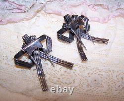 Vintage Set/2 Napier Sterling Silver Dress or Fur Clips Stylized Bows