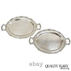 Vintage Sheridan Victorian Floral Repousse Silver Plated Oval Tray a Pair