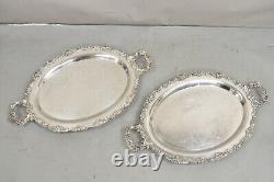 Vintage Sheridan Victorian Floral Repousse Silver Plated Oval Tray a Pair
