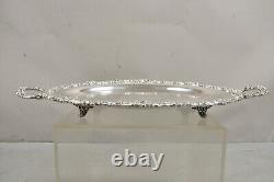 Vintage Sheridan Victorian Floral Repousse Silver Plated Oval Tray a Pair