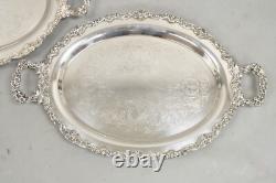 Vintage Sheridan Victorian Floral Repousse Silver Plated Oval Tray a Pair