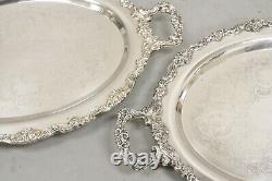 Vintage Sheridan Victorian Floral Repousse Silver Plated Oval Tray a Pair
