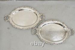 Vintage Sheridan Victorian Floral Repousse Silver Plated Oval Tray a Pair