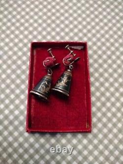 Vintage Siam 925 Sterling Silver Niello Jewelry Lot 6 Pieces Bells Original Box