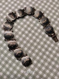 Vintage Siam 925 Sterling Silver Niello Jewelry Lot 6 Pieces Bells Original Box