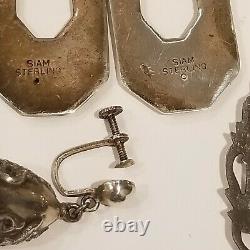 Vintage Siam Niello Sterling Silver 925 4 Pairs Earrings 1 Bracelet 1 Necklace