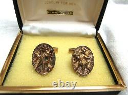 Vintage Signed HB Sterling Silver Vermeil Cufflinks 3-D Nude Couple Modernist