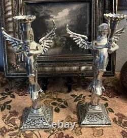 Vintage Silver Angel Mermaid Pair Classical Candlestick Holders heavy