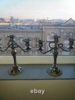 Vintage Silver Plate 3 Twisted Arm Candelabra Pair Floral Candlestick