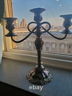 Vintage Silver Plate 3 Twisted Arm Candelabra Pair Floral Candlestick