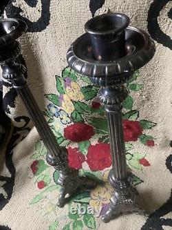 Vintage Silver Plated Pair Large Ornate Candlesticks Candle Holders Tall Column