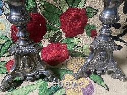 Vintage Silver Plated Pair Large Ornate Candlesticks Candle Holders Tall Column