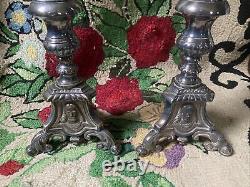 Vintage Silver Plated Pair Large Ornate Candlesticks Candle Holders Tall Column