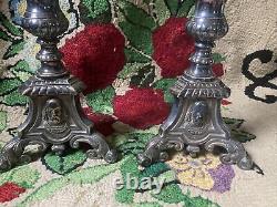 Vintage Silver Plated Pair Large Ornate Candlesticks Candle Holders Tall Column