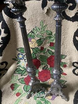 Vintage Silver Plated Pair Large Ornate Candlesticks Candle Holders Tall Column