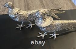 Vintage Silver Plated Pheasant Pair Figurines Made in Italy
