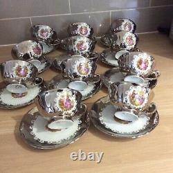 Vintage Silver Tea Cups and Saucers Set of 11 Courting Couple