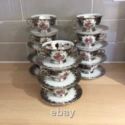 Vintage Silver Tea Cups and Saucers Set of 11 Courting Couple