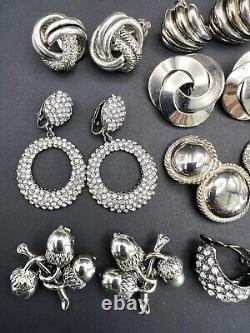 Vintage Silver Tone Clip Earring Lot (30 Pair) Napier Monet SarahCo Judy Lee NM