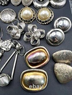 Vintage Silver Tone Clip Earring Lot (30 Pair) Napier Monet SarahCo Judy Lee NM