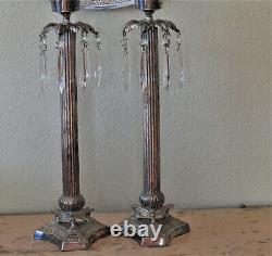 Vintage Silverplate Tall 22 Pair Column Candlesticks Holders Prisms Crystals
