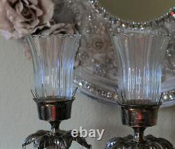 Vintage Silverplate Tall 22 Pair Column Candlesticks Holders Prisms Crystals