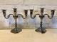 Vintage Silverplate Triple Bouillotte Pair Of Candle Holders With Octagonal Base