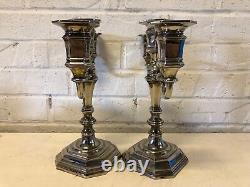 Vintage Silverplate Triple Bouillotte Pair of Candle Holders with Octagonal Base