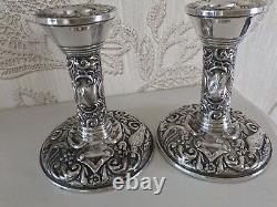 Vintage Solid Silver Pair Ornate Solid Silver Candlesticks Holders