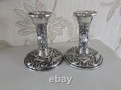 Vintage Solid Silver Pair Ornate Solid Silver Candlesticks Holders