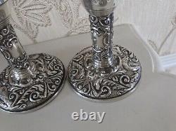 Vintage Solid Silver Pair Ornate Solid Silver Candlesticks Holders