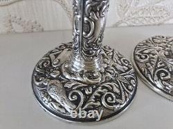 Vintage Solid Silver Pair Ornate Solid Silver Candlesticks Holders