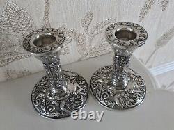 Vintage Solid Silver Pair Ornate Solid Silver Candlesticks Holders