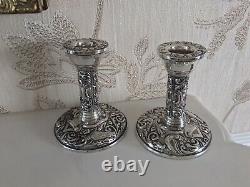 Vintage Solid Silver Pair Ornate Solid Silver Candlesticks Holders