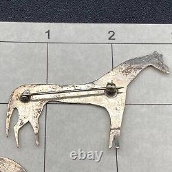 Vintage Southwestern Horse Thunder Hand Silver Brooch Pin Pair