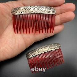 Vintage Southwestern Stamped Silver Hair Comb Pair