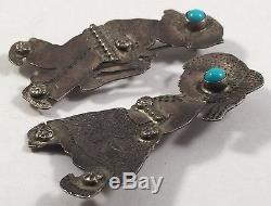 Vintage Southwestern Sterling Silver Turquoise Boy Girl Pin Brooch Pair