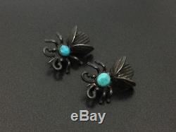 Vintage Southwestern Sterling Silver Turquoise Bug Pin Brooch Pair