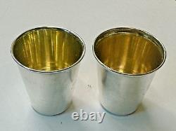 Vintage Soviet Russian Hand Etched Silver 875 Pair of Vine & Vodka Cups