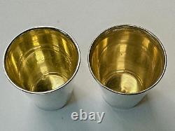 Vintage Soviet Russian Hand Etched Silver 875 Pair of Vine & Vodka Cups