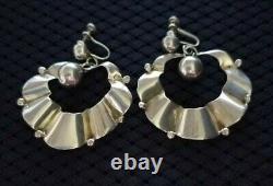 Vintage Spratling Mexico Silver MODERN Drop Screw Back Earrings Signed