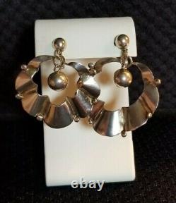 Vintage Spratling Mexico Silver MODERN Drop Screw Back Earrings Signed