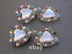 Vintage Statement Sterling 925 CARSI Mexico Multi Sone Heart Clip on Earrings