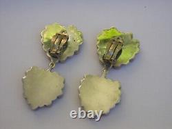 Vintage Statement Sterling 925 CARSI Mexico Multi Sone Heart Clip on Earrings
