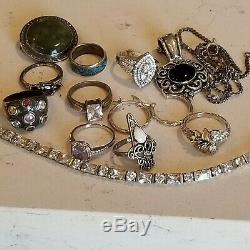 Vintage Sterling Silver 925 8 Rings 1 Pair Earrings Bracelet Onyx Necklace Lot