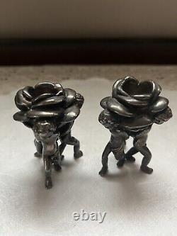 Vintage Sterling Silver 925 Cherub Angel Putti Rose Candle Holders Pair Fabulous