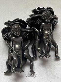 Vintage Sterling Silver 925 Cherub Angel Putti Rose Candle Holders Pair Fabulous