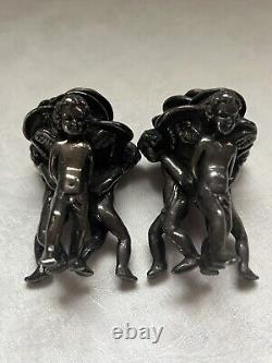 Vintage Sterling Silver 925 Cherub Angel Putti Rose Candle Holders Pair Fabulous