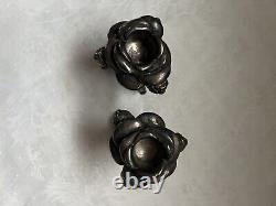 Vintage Sterling Silver 925 Cherub Angel Putti Rose Candle Holders Pair Fabulous